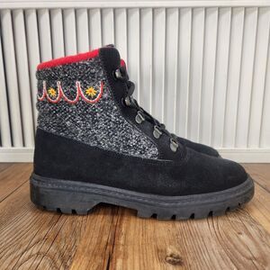 L.L. Bean Virgin Wool Made in Italy Womens Sz 7 M Black Embroidered Ankle Boots